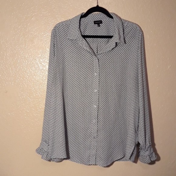 Who What Wear Tops - Long sleeve Button Up XXL Blue Mini polka dots